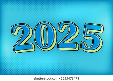 Green and light green comic vintage style 2025 text effect poster with 90's modern vibes for New Year's Eve parties, celebrations, social media, promotions, and ads