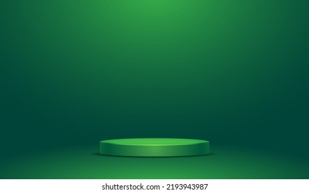 Green Light Dark Gradient Podium Product Platform Presentation Background Mockup Template Vector Illustration