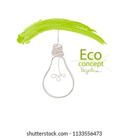 
Green light, environmental concept. Light bulb idea. Environmentally friendly world. Handwriting.  Simple minimalistic style. Simple illustrated illustration for printing, web. Vector