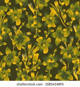 fondo floral de luz verde diseño vectorial sin fisuras decorativo con hojas de plantas tropicales y patrón sin fisuras en el fondo oscuro. Floral colorida. Fondo floral. Verano exótico 