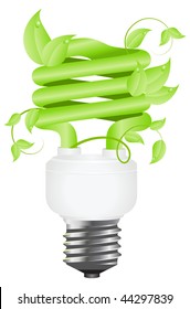 Green light floral bulb with leafs. Isolated on white background. Vector illustration.