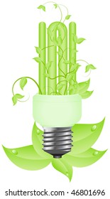 Green light floral bulb with leafs. Isolated on white background. Vector illustration.