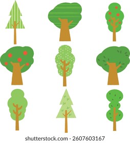 Green light green fresh tree illustration set