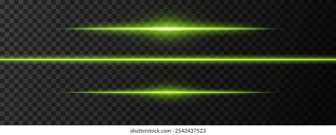 Grüner Lichtblendstrahl. Eine scharfe horizontale Strahlreflexion. Sci-Fi-Designs, Lichtübergänge oder futuristische Effekte. Glühende Lichtstreifen und Neoneffekte. Dynamischer Glanz Tapete Hintergrund