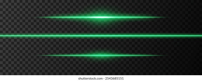 Green light glare beam. A sharp horizontal beam reflection. Sci-fi designs, light transitions, or futuristic effects. Glowing light streaks and neon effects. Dynamic shine wallpaper background