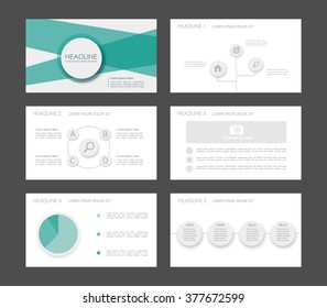 Green and light gray infographics. Templates with elements and characters for presentations, business and marketing.