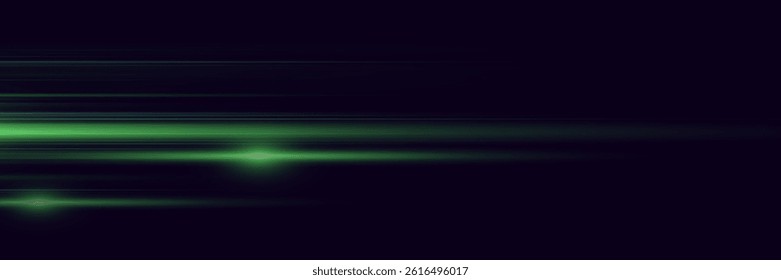 Green light horizontal lines of light. Laser beam effect.
