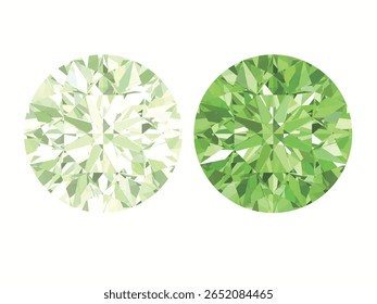 Green light and intense colors round diamond and gems brilliant cut, which is designed to maximize light reflection and brilliance.