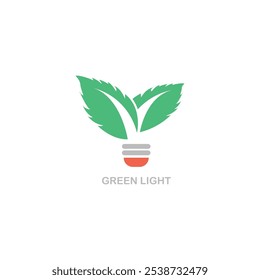 green light with leafs and bulb. concept of bio growth, safe power source, ecofriendly, farm, innovate, ecologic. flat style trend modern brand graphic design