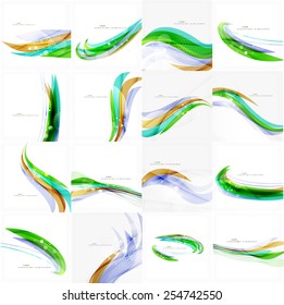 Green light lines on white presentation template. Background abstract
