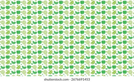 Green and Light Green Pattern of Fruits and Vegetables Seamless Repeating Design Keywords pattern, seamless.