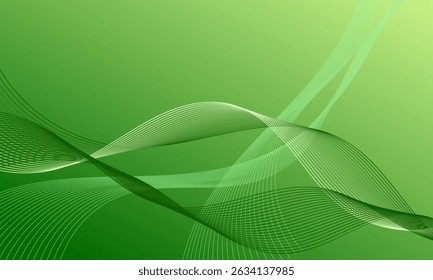 green light smooth lines wave curves with soft gradient abstract background