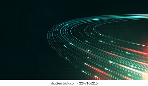 Racha de luz verde, fibra óptica, línea de velocidad, fondo futurista para transmisión inalámbrica de datos de tecnología 5g o 6g, Internet de alta velocidad en abstracto. concepto de red de internet. diseño vectorial.