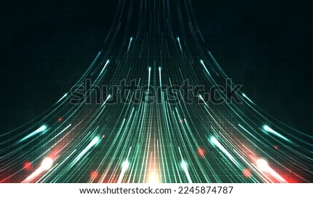 Green light streak, fiber optic, speed line, futuristic background for 5g or 6g technology wireless data transmission, high-speed internet in abstract. internet network concept. vector design.
