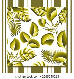 green light summer tropical seamless pattern with abstract plants on white background. Vector design. Jungle print. Floral background