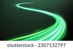 Green Light Trails, Long Time Exposure Motion Blur Effect. Vector Illustration