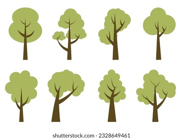 Árboles verdes. Colección de ilustraciones de árboles. Madera para todos los gustos. Abstracción de árboles. EPS 10.