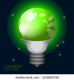 Green lightbulb. Clean energy concept - Vector illustration
