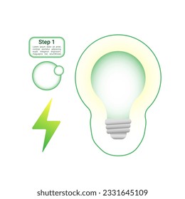 Lámpara de luz verde con un elemento de diseño de gráfico gráfico de infografía relámpago. Símbolos vectoriales abstractos para infochart con espacios de copia en blanco. Kit con formas para gráficos instructivos. Presentación de datos visuales