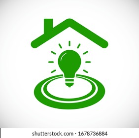 green lightbulb logo icon under house roof