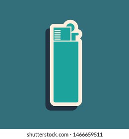 Green Lighter icon isolated on blue background. Long shadow style. Vector Illustration