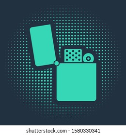 Green Lighter icon isolated on blue background. Abstract circle random dots. Vector Illustration