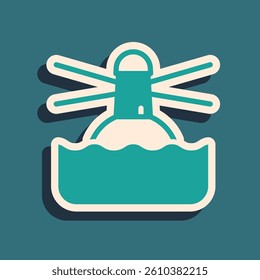Green Lighthouse icon isolated on green background. Long shadow style. Vector