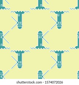 Green Lighthouse icon isolated seamless pattern on yellow background.  Vector Illustration