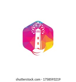 Green lighthouse logo template design. Leaf and Lighthouse Logo Template