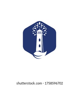 Green lighthouse logo template design. Leaf and Lighthouse Logo Template