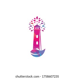 Green lighthouse logo template design. Leaf and Lighthouse Logo Template