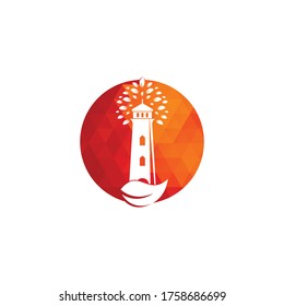 Green lighthouse logo template design. Leaf and Lighthouse Logo Template