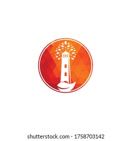 Green lighthouse logo template design. Leaf and Lighthouse Logo Template