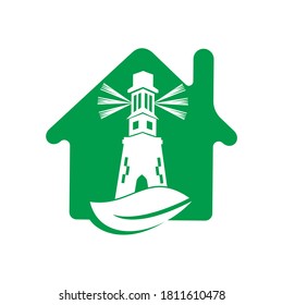 Green lighthouse logo template design. Leaf and Lighthouse Logo Template