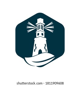 Green lighthouse logo template design. Leaf and Lighthouse Logo Template.