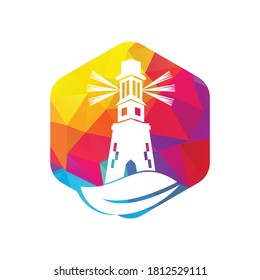 Green lighthouse logo template design. Leaf and Lighthouse Logo Template.