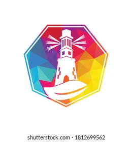 Green lighthouse logo template design. Leaf and Lighthouse Logo Template.
