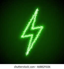 Green lighting bolt sign of electric discharge