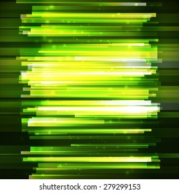 Green lighting lines, vertical oriented banner. Abstract green vector background. Lighting effect banner. Summer presentation template.