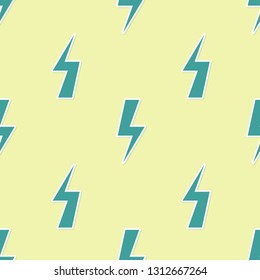 Green Lightning bolt icon isolated seamless pattern on yellow background. Flash icon. Charge flash icon. Thunder bolt. Lighting strike. Flat design. Vector Illustration