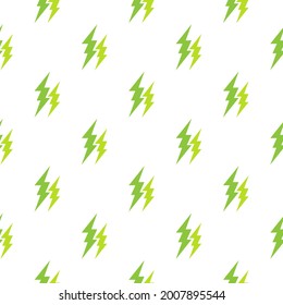 Green lightning bolt simple seamless pattern. storm or thunder and lightning strike ornament on white. Eco electricity voltage symbol. Vetor illustratiion for print and fabric