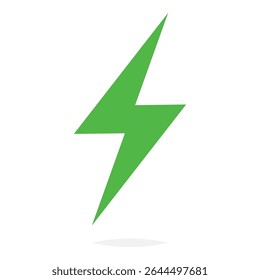 Green Lightning Bolt Vector Icon. Simple electric power flash sign. Weather forecast energy symbol on white.