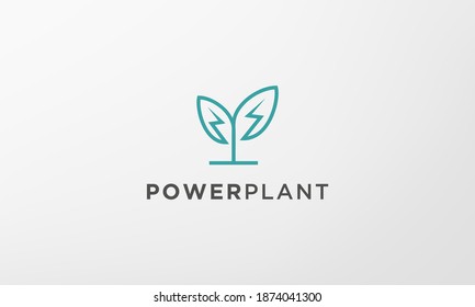 green lightning leaf plant logo in a modern and minimal shape