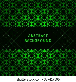 Green lights abstract geometric shape on dark background