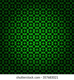 Green lights abstract geometric shape on dark background