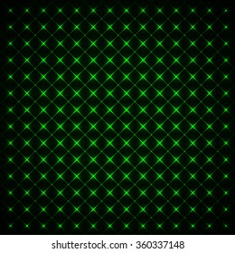 Green lights abstract geometric shape on dark background