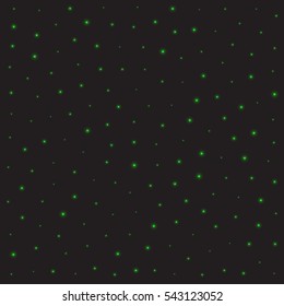 green lights. starry sky. black background. vector.