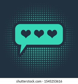 Green Like and heart icon isolated on blue background. Counter Notification Icon. Follower Insta. Abstract circle random dots. Vector Illustration