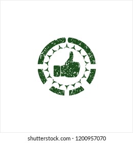 Green like icon inside grunge stamp