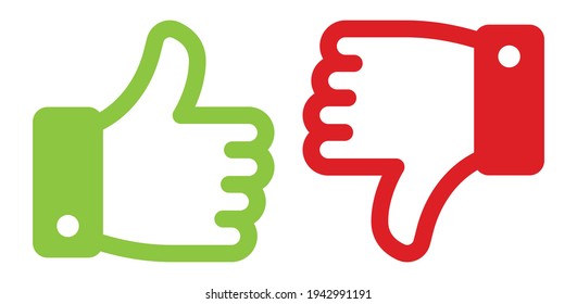 A los verdes les disgusta y a los rojos. Sube y baja la ilustración vectorial. Iconos de revisión positivos y negativos.